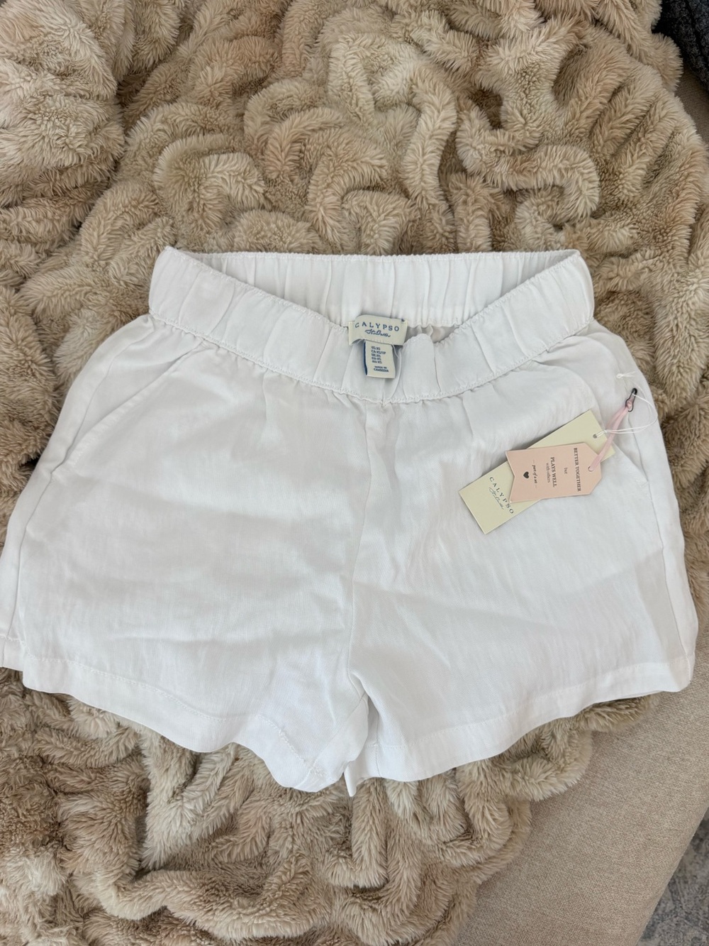 Calypso St. Barth White High-Waist Elastic Shorts